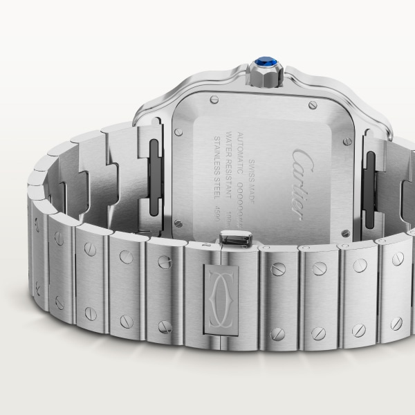 Santos de Cartier watch Large model, automatic movement, steel, interchangeable metal and leather bracelets