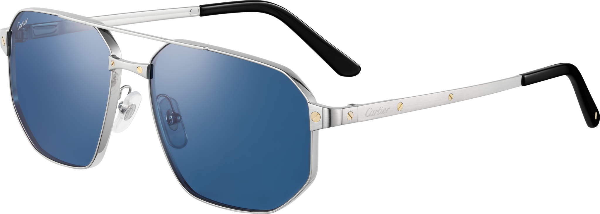Santos de Cartier太阳眼镜抛光拉丝镀铂饰面金属，蓝色镜片