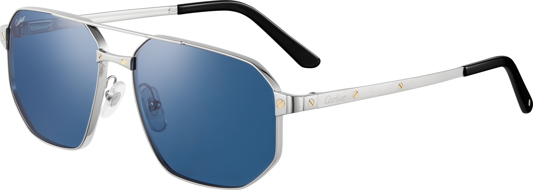 Santos de Cartier SunglassesSmooth and brushed platinum-finish metal, blue lenses