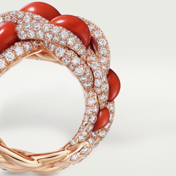 Cartier Libre Tressage ring, coral Rose gold, coral, diamonds