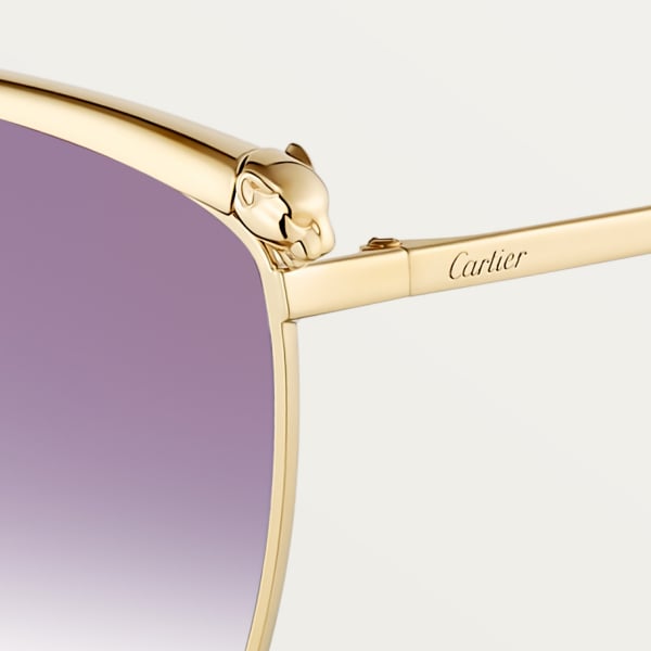 Panthère de Cartier Sunglasses Smooth golden-finish metal, purple lenses