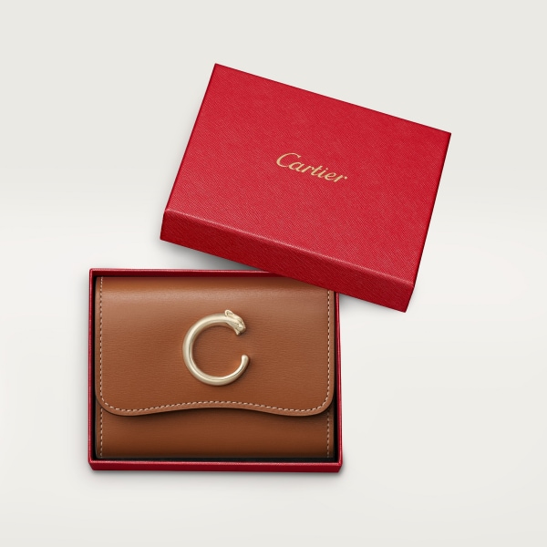 Mini wallet, Panthère de Cartier Caramel calfskin, golden finish