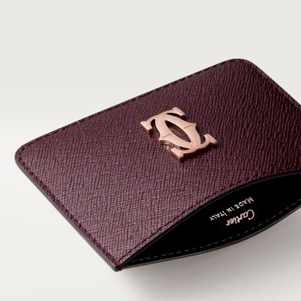 Simple card holder, C de Cartier Grape textured calfskin, rose golden finish