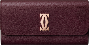 International wallet with flap, C de Cartier Grape textured calfskin, rose golden finish