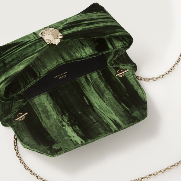 Pouch, Panthère Graphique Green pleated velvet, golden finish