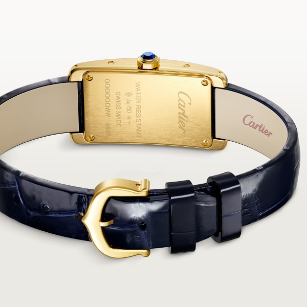 Tank Américaine watch Small model, quartz movement, yellow gold, leather