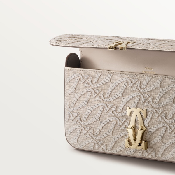 Mini chain bag, C de Cartier Embroidery and beige calfskin, golden finish