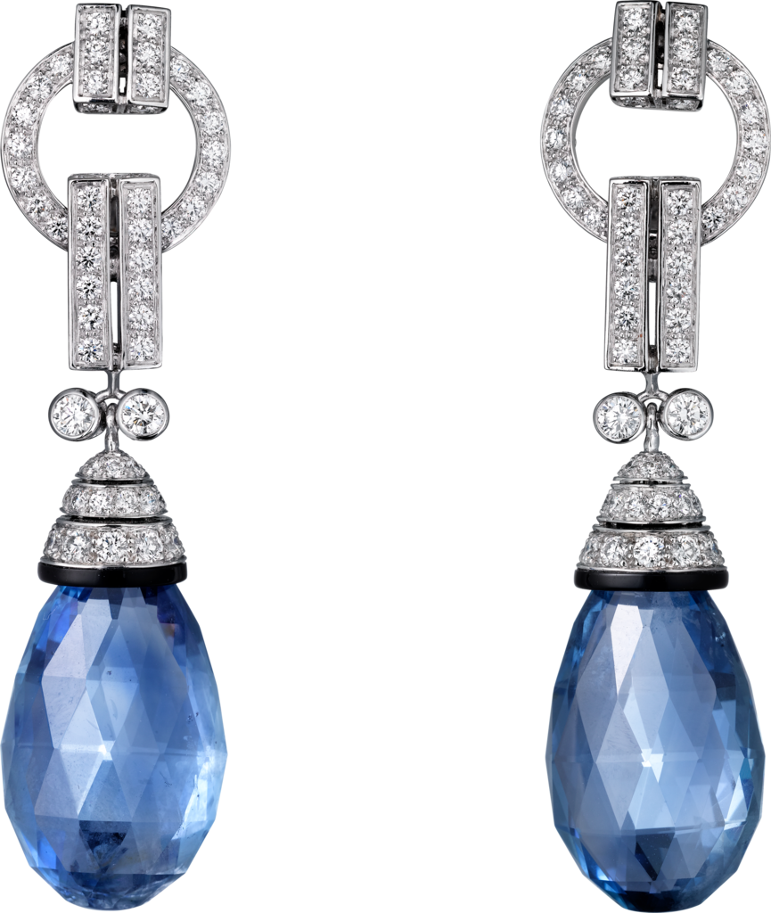 panthère de cartier高级珠宝耳环950‰铂金,蓝宝石,缟玛瑙,钻石