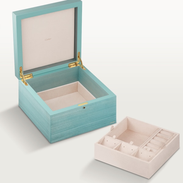 Cartier Libre Tuttitutti jewellery box Sycamore wood, tulip tree wood, chrysoprase, onyx, golden finish
