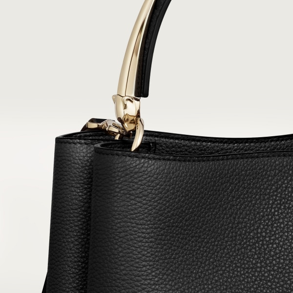 Top handle bag small model, Panthère de Cartier Black grained calfskin