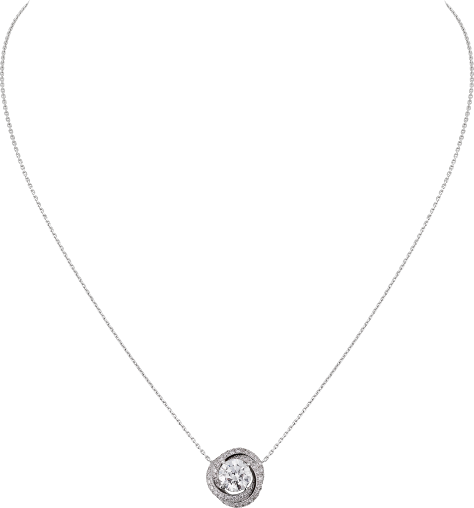 Trinity Ruban pendant, brilliant-cut diamond, paved White gold, diamonds