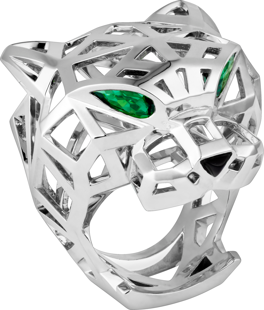 Panthère de Cartier ringNon-rhodium-finish white gold, tsavorite garnets, onyx