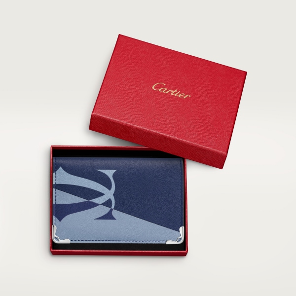 4 credit card holder, Must de Cartier Deep blue and cloud grey smooth calfskin, palladium finish