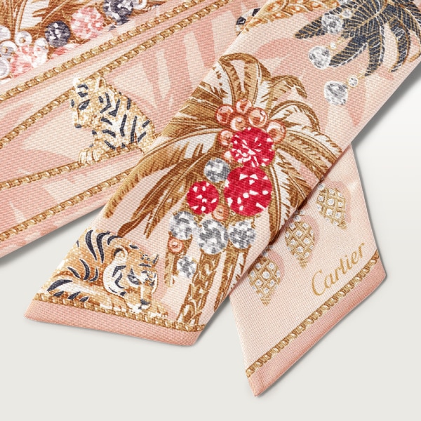 Jewellery Palm Trees图案Bandeau细丝巾 浅粉色斜纹真丝