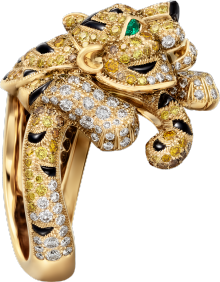 Faune et Flore de Cartier ring, yellow, orange and brown diamonds, paved  Yellow gold, onyx, emeralds, yellow diamonds, orange diamonds, brown diamonds, diamonds