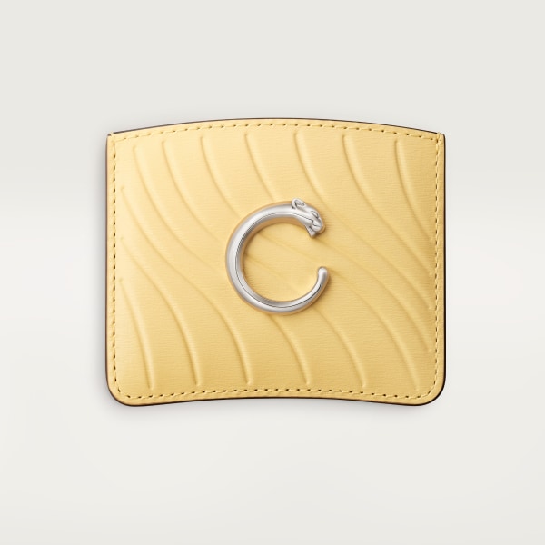 Simple card holder, Panthère C de Cartier Mimosa yellow calfskin, embossed with Cartier signature motif, palladium finish