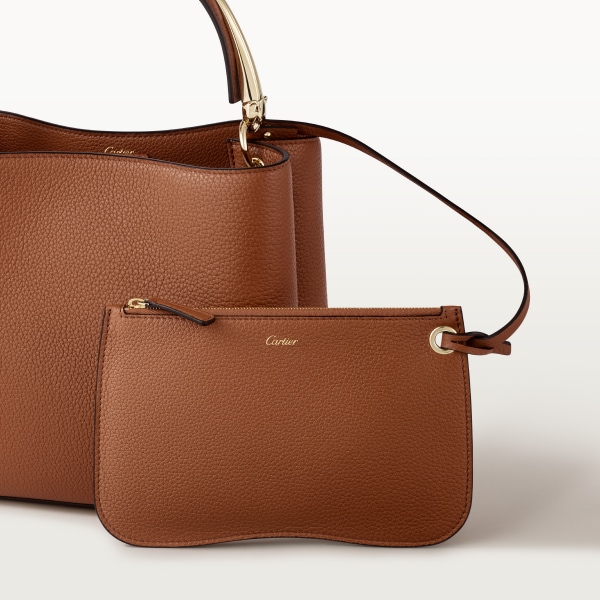 Top handle bag small model, Panthère de Cartier Handle bag, caramel grained calfskin, golden finish