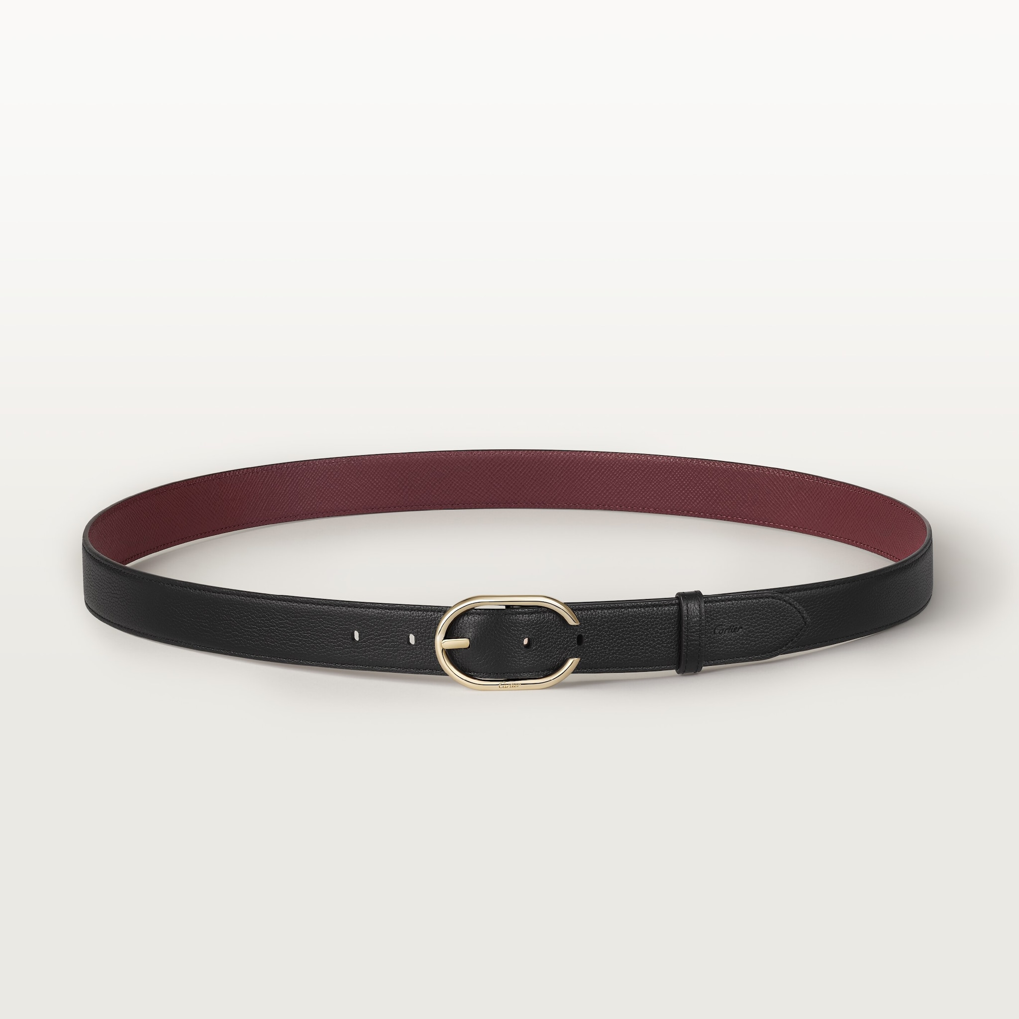 Belt, Capital CBlack/burgundy cowhide, golden-finish buckle