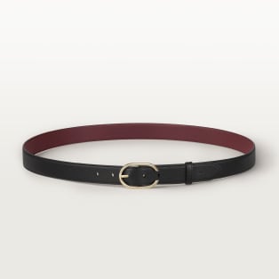 Belt, Capital C Black/burgundy cowhide, golden-finish buckle