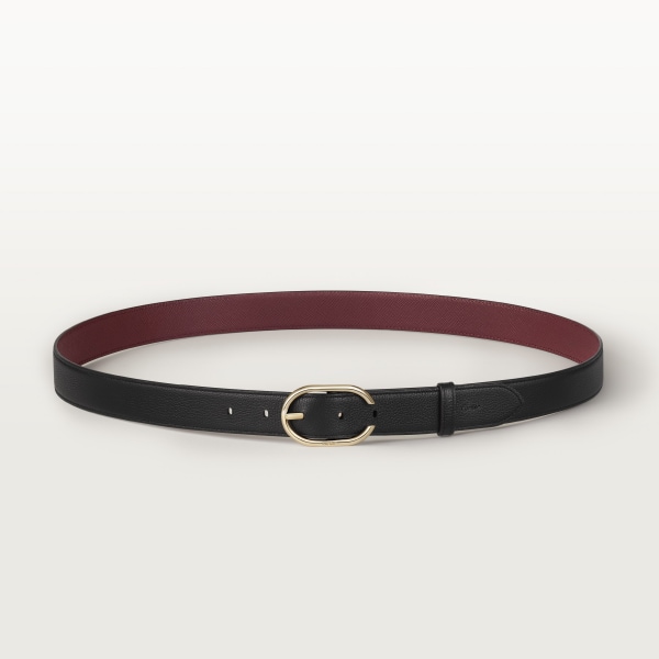 Belt, Capital C Black/burgundy cowhide, golden-finish buckle