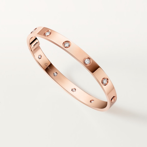 Love bracelet, classic model, 10 diamonds, one screw closure Rose gold, diamonds
