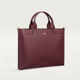 Slim briefcase, Losange Grained burgundy calfskin, golden finish and enamel
