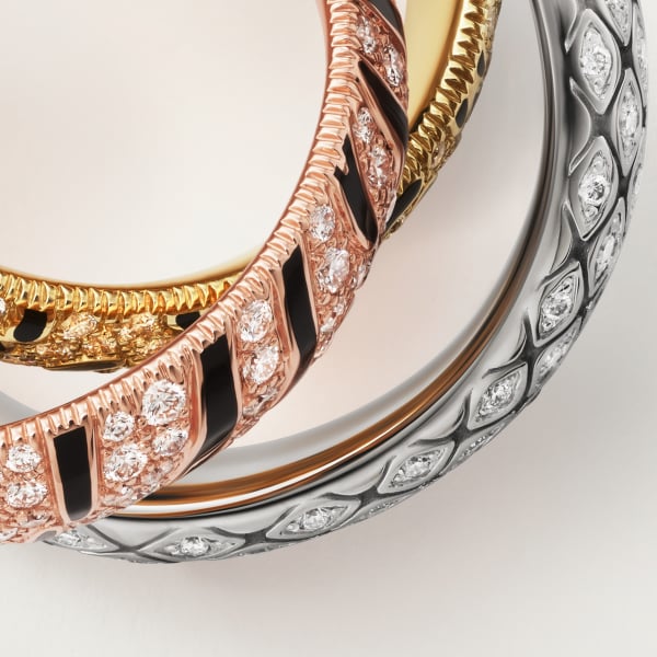 Trinity ring, lacquer, paved Yellow gold, rose gold, white gold, lacquer, diamonds