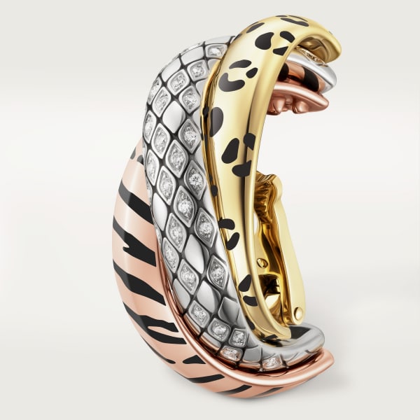 Trinity single earring, lacquer, semi-paved Yellow gold, rose gold, white gold, lacquer, diamonds