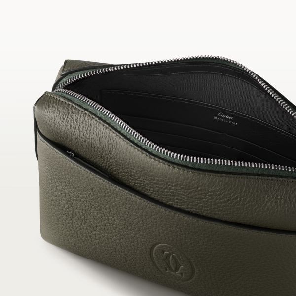Square Pouch, Must de Cartier Khaki calfskin, palladium finish