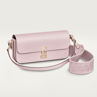 East-west bag, C de Cartier Petal pink textured calfskin, embroidery, golden finish
