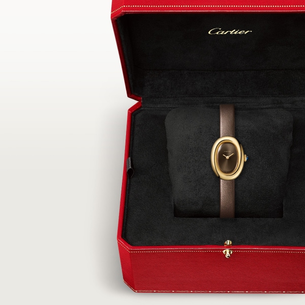 Baignoire watch Mini model, quartz movement, yellow gold, leather