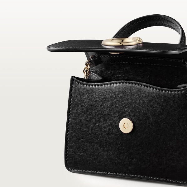 Chain bag micro model, Panthère de Cartier Black calfskin, golden finish