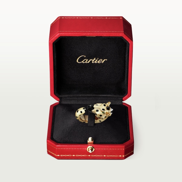 Indomptables de Cartier戒指 黄金，黑漆，缟玛瑙，月光石，沙弗莱石