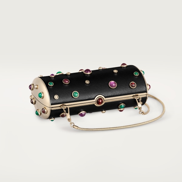 Cabochon bag, Cartier Soir Black calf leather and semi-precious stones, golden finish