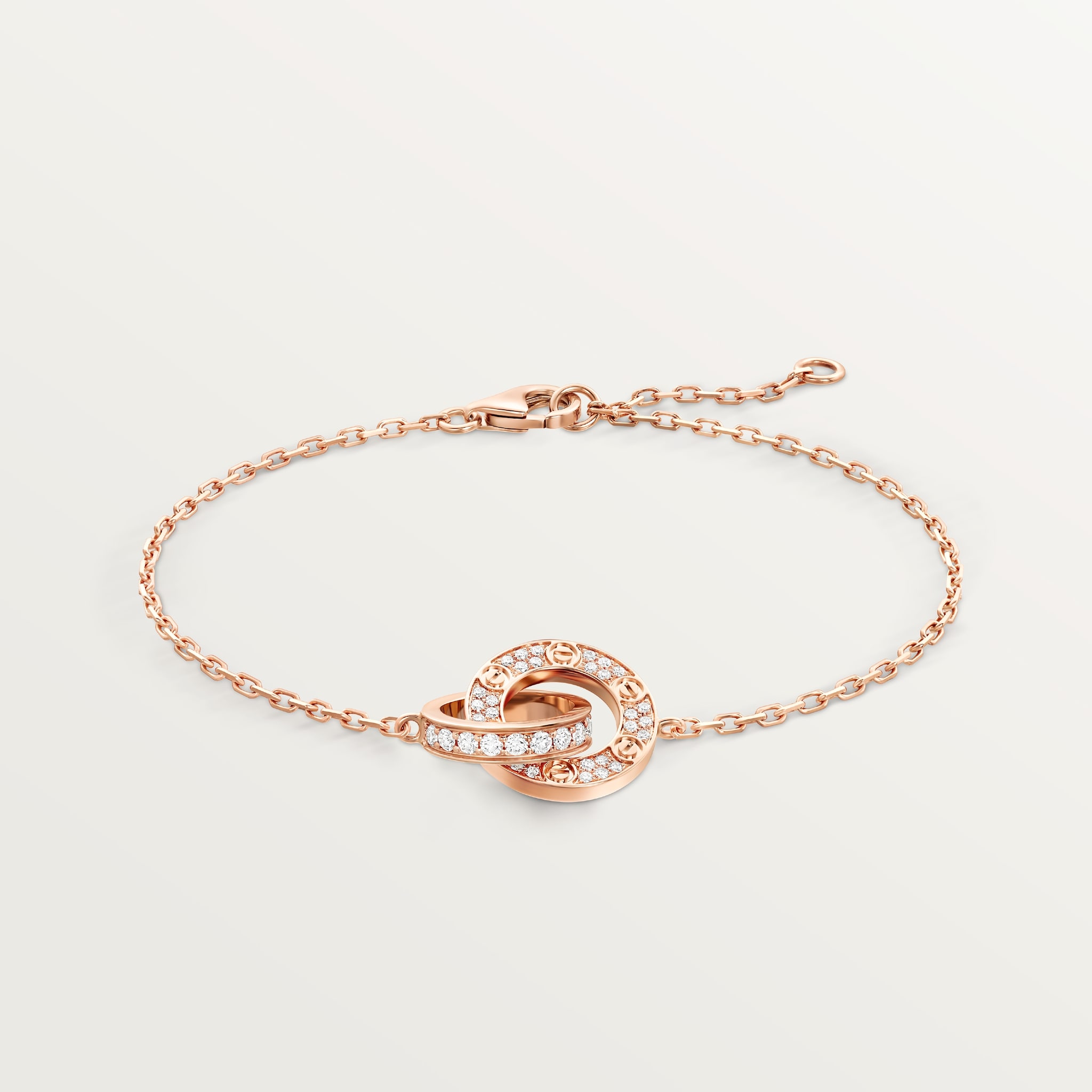 Love bracelet, on chain, pavedRose gold, diamonds