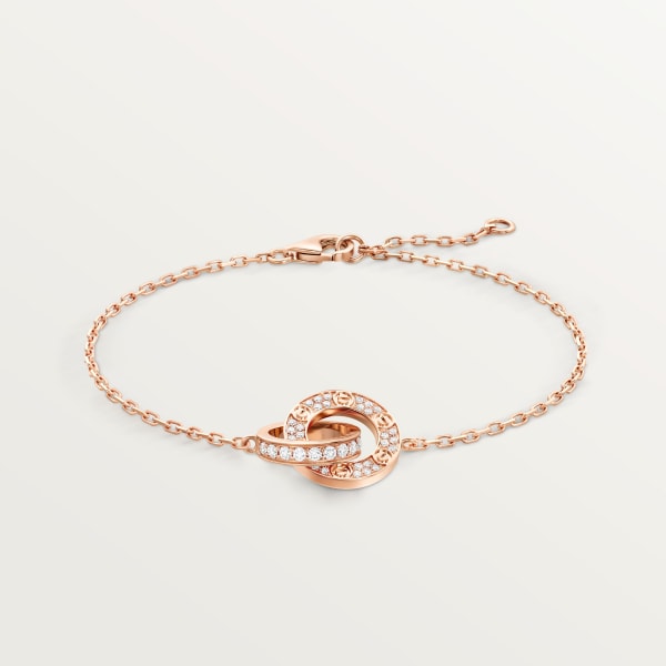 Love bracelet, on chain, paved Rose gold, diamonds