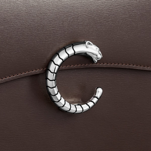 Top handle bag small model, Panthère de Cartier Tonka brown calfskin, palladium finish, zebra motif