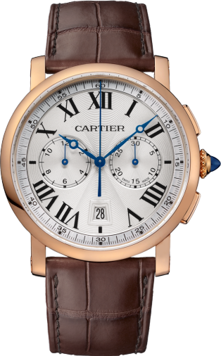 Rotonde de Cartier Chronograph watch 40mm, automatic movement, rose gold, leather