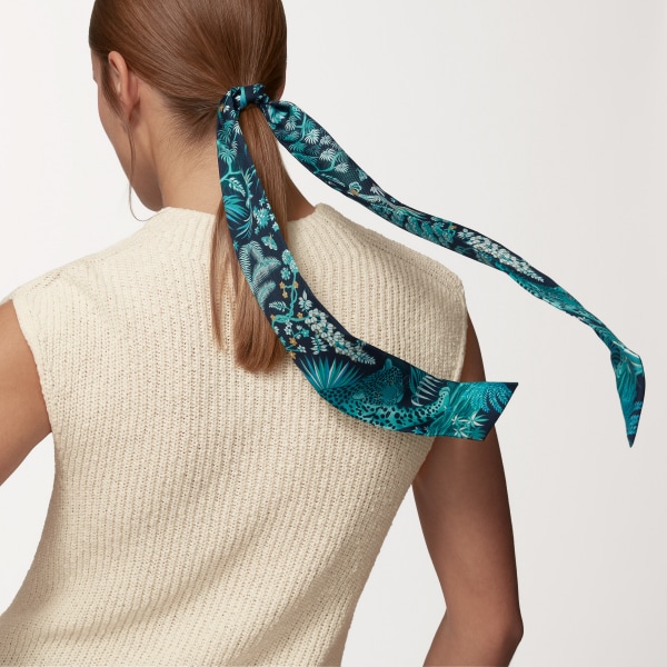 Scarf  Black and petrol blue silk twill