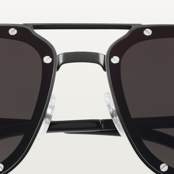 Santos de Cartier Sunglasses Smooth and brushed black PVD-finish metal, black lenses