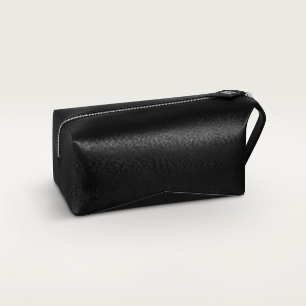 Cartier Losange洗漱包 黑色粒纹小牛皮，镀钯饰面和珐琅