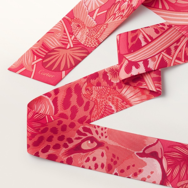 Panther in the Jungle headband Coral silk twill