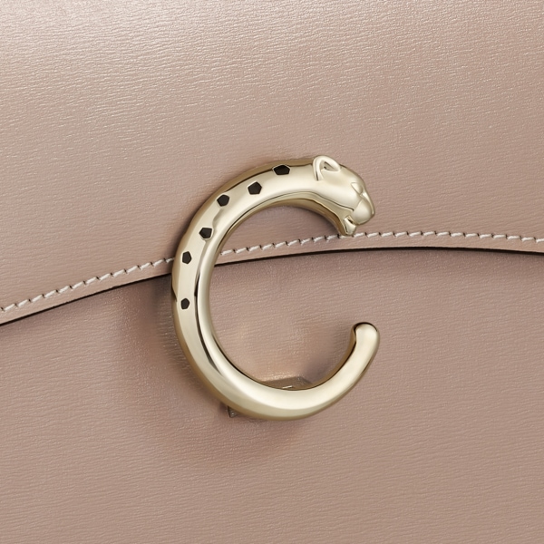 Small model handle bag, Panthère C de Cartier Clay-coloured calfskin, golden finish