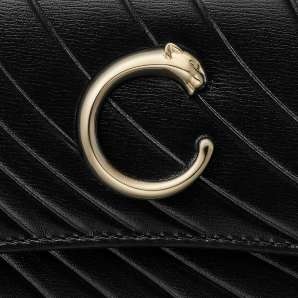 翻盖通用型皮夹，Panthère de Cartier卡地亚猎豹系列 黑色小牛皮，烫印卡地亚标识图案，镀金饰面