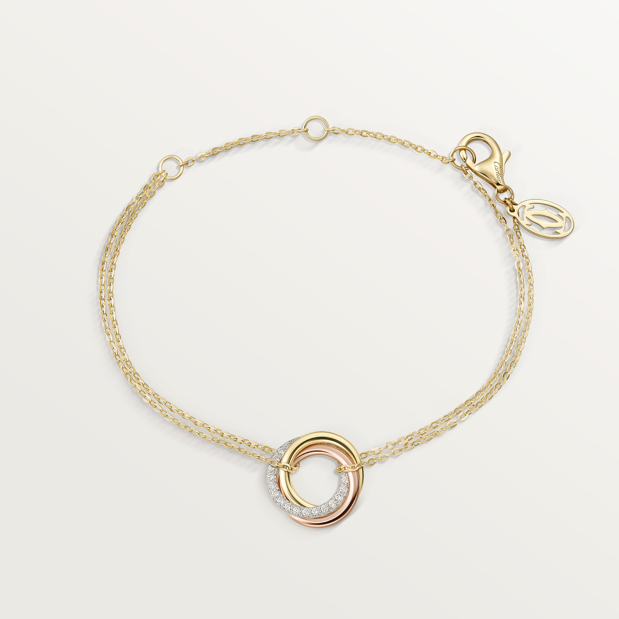 Trinity bracelet, on chain, diamondsWhite gold, yellow gold, rose gold, diamonds
