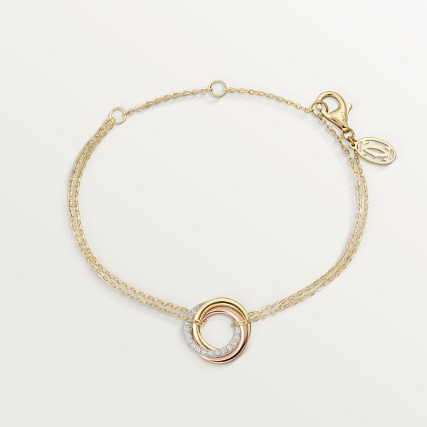 Trinity bracelet, on chain, diamonds White gold, yellow gold, rose gold, diamonds