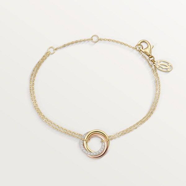 Trinity bracelet, on chain, diamonds White gold, yellow gold, rose gold, diamond