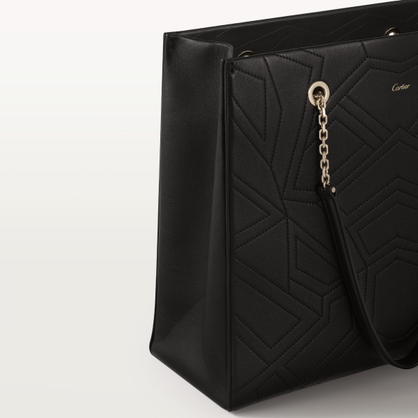 Tote bag, Panthère de Cartier Black grained calfskin, golden finish