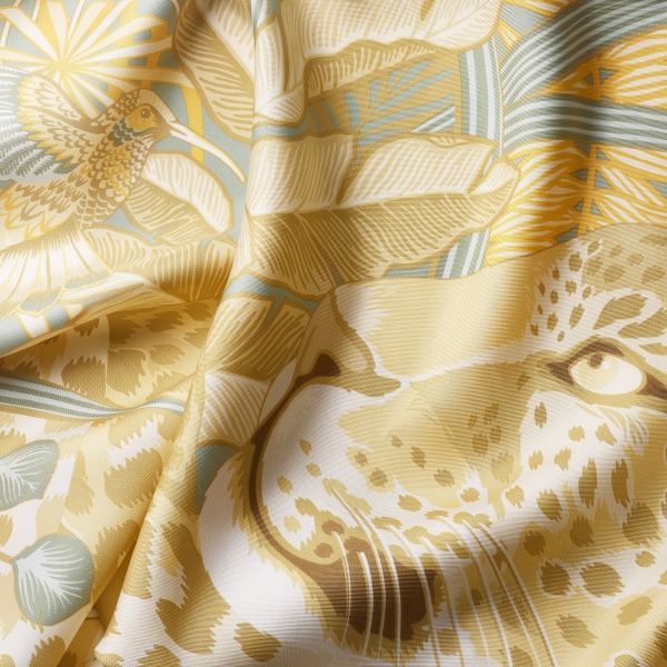 90 Scarf, Panther in the Jungle Sage green & mimosa yellow silk twill