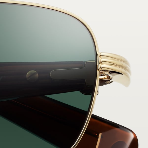 Première de Cartier Sunglasses Smooth golden-finish metal, transparent brown acetate, green lenses